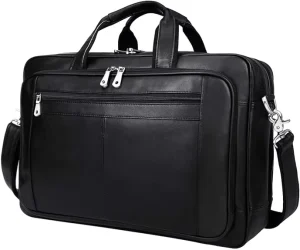 Business Travel Briefcase Leather Men’s Laptop Bag Fits 15.6 Inch Laptop