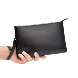 Business Travel Men Clutch Bag with Wristlet Large Capacity Genuine Leather Wallet Leather Purse for Men
