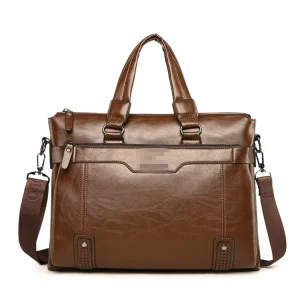 Business Travel Thick Men Office Brown Oil Wax Leather Computer Briefcase