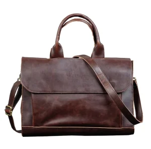 Business Vintage Genuine Leather Laptop Waterproof Computer Handbag Coffee Men Bag Soft Sided Leather Briefcase