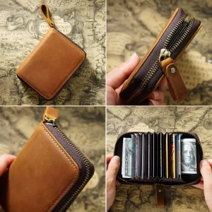 Business Vintage Genuine Leather Men’s Card Wallet RFID Bank Credit Bus ID Card Storage Money Zipper Bags Wallets