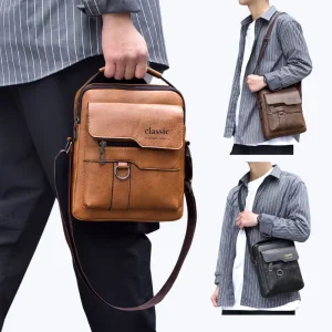 Business Water proof and Wear resistant Men’s Shoulder Bag Large Capacity PU Shoulder Messenger Bag