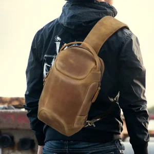 Camping Custom Shoulder Men Man Crossbody Leather Messenger Bags Sling Chest Bags Travel Casual