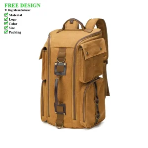 Canvas Backpack Outdoor Large Capacity Waterproof Travel Men’s School Bag Niche Design Double Shoulder Bag Travel Bag Laptop Bag