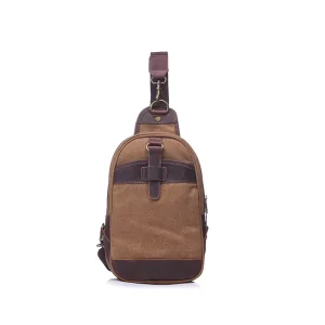 Canvas Leather Sling Bag for Men Crossbody Chest Bag Shoulder Bags