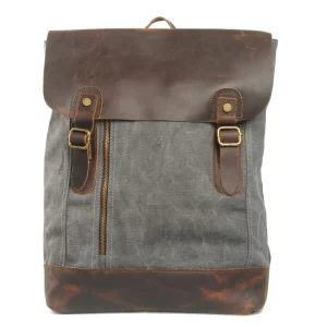 Canvas Unisex Casual School Bag Multi Color Short Trip Backpack Leather with Canvas Large Men’s Backpack