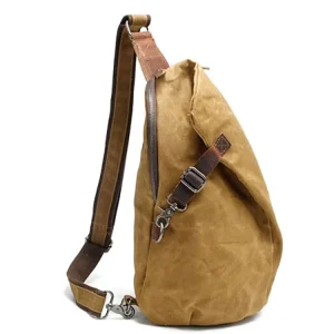 Canvas Vintage Genuine Leather Waterproof Laptop Shoulder Bag Large Capacity Men’s Chest Sling Travel Crossbody