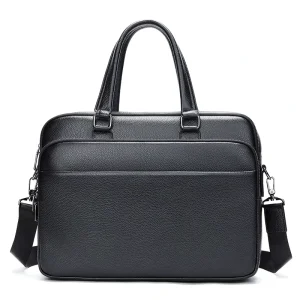 Cappuccino Genuine Leather Men’s Business Casual Soft Briefcase with Zipper Closure Laptop Friendly