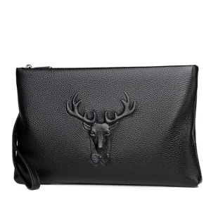 Casual Business Men’s Genuine Cowhide Leather Clutch Bag Envelope Design with Logo Decoration Handbag