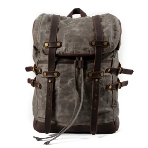 Casual Canvas Men’s Waterproof Hiking Backpack Large Capacity Outdoor Travel Rucksack