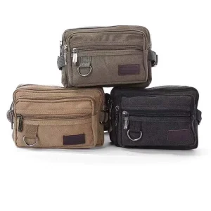 Casual Custom Logo Washed Canvas Multi pocket Tactical Waist Bag Men’s Outdoors Bags