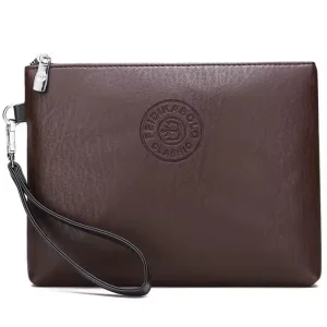 Casual Fashion Men Envelope Bag Pu Leather Clutch Large Capacity Phone Wallet Purse Polyester Zip Vegan Leather Handbags