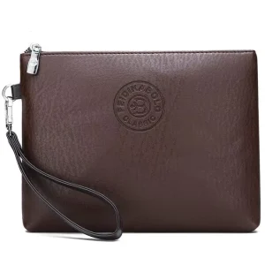 Casual Fashion Men’s Envelope Bag PU Leather Clutch Large Capacity Phone Wallet Purse Polyester Zip Vegan Leather Handbag
