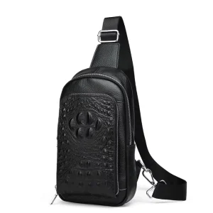 Casual Fashion Men’s Genuine Leather Messenger Bag First Layer Cowhide Crocodile Embossed Wear Resistant Single Shoulder