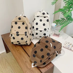 Casual Large Capacity School Bag with Polka Dot Pattern Fashionable Pure Color Simple Design Lightweight Backpack For Travel
