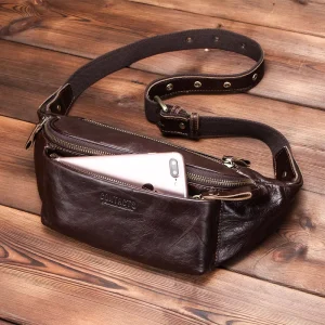 Casual Leather Chest Waist Bag for Men Outdoor Fanny Pack Men’s Running Hiking Belt Bum Bag