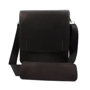 Casual Men’s Black Leather Crossbody Bag Minimalist Style Messenger Shoulder Bag for Daily Use