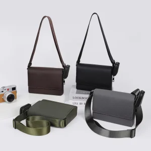 Casual Men’s PU Small Square Crossbody Business Backpack Large Capacity Cover-Style Shoulder Briefcase Bag Polyester