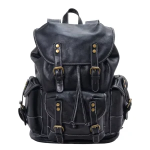 Casual Men’s Rucksack Vegetable Tanned Leather Vintage Travel Bag Outdoor Sports Travel Hiking Backpack Computer Bag