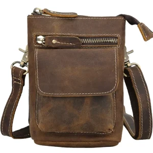 Casual Messenger Bag Vintage Cow Leather Crossbody Shoulder Bag Belt Pouch Men Small Waist Pack Bag