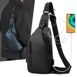 Casual Outdoor Sports Crossbody Bag Retro Waterproof Anti Theft Nylon Shoulder Bag with USB