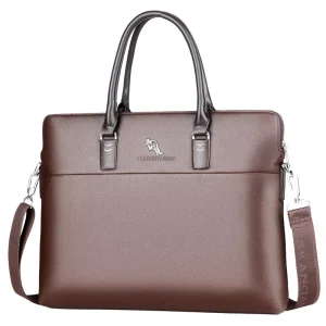 Casual Waterproof PU Leather Soft Handbag Shoulder Laptop Bag 14 Inch Business Men Briefcase With Customizable Size Logo