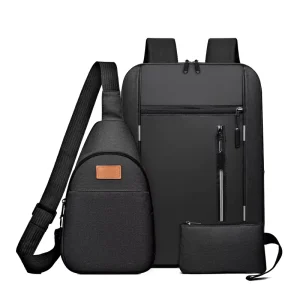 Chest Bag 3 Piece Set Casual Oxford Cloth Backpack with USB Charging 16 Inch Laptop Backpack
