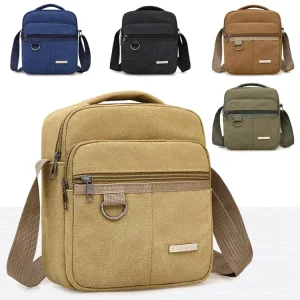 China Price Men Canvas Durable Large Capacity Khaki Black Shoulder Bag for Men