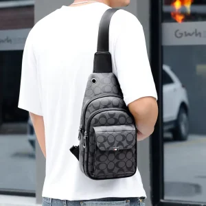 ChuongKaiye PVC Geometric Pattern Buckle Chest Bag Casual Men’s Shoulder Backpack Urban Simplicity Wear Resistant Lightweight