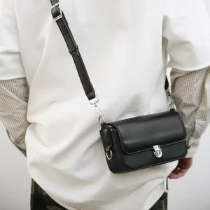 Classic D Shape Lock PU Portable Light weight Messenger Bag Men Solid Color Flap Crossbody Shoulder Bag for Daily Work Casual