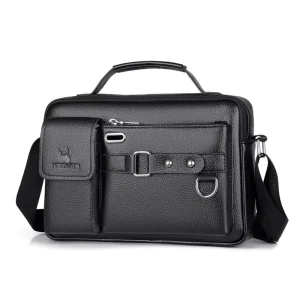 Classic Design Men Crossbody Messenger Bag PU Leather Letter Pattern Business Travel Sling Bag