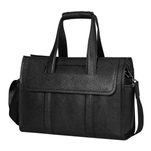 Classic Full Grain Cowhide Leather Briefcase with Portable Short Handle Custom Embossed Logo Leather Business Men Bag for Laptop