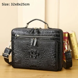 Classic Genuine Leather Crocodile Pattern Handbag Large Capacity Men’s Briefcase Business Laptop Bag Fashionable Men’s Bag