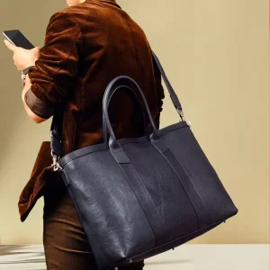 Classic Genuine Leather Men Large Capacity Tote Bags Multi compartment Pocket Handbag with Removable Strap Hand Bags