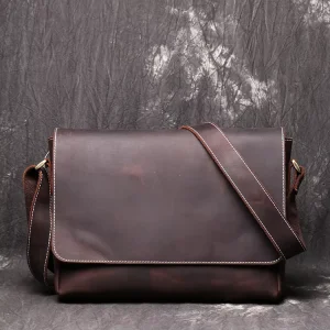 Classic Leisure Business Document Bags Cowhide Cover Closure Crossbody Bag Crazy Horse Leather Men’s Messenger Bags