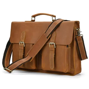 Classic Luxury Designer Crazy Horse Leather Briefcase Bag 15.6 Inch Men Computer Bag Laptop Handbags Men’s Leather Business Bag