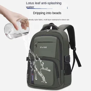 Classic Men’s Large Capacity Backpack Lightweight Waterproof Schoolbag with Polyester Lining for Travel and Business