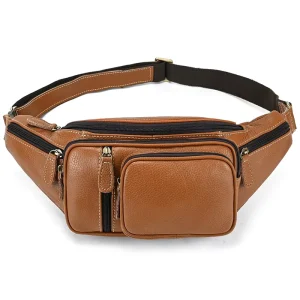 Classic Men’s Vintage Genuine Leather Waterproof Multi Function Crossbody Chest Pack Outdoor Travel Durable Cover