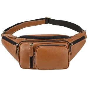 Classic Men’s Vintage Waist Bag Genuine Leather Multi Function Crossbody Chest Pack for Outdoor Travel Durable Waist