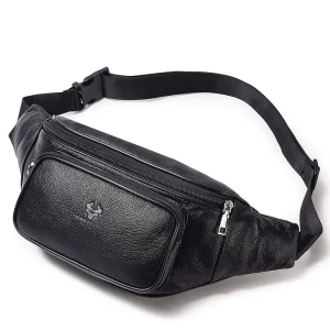 Classic Men’s Waist Bag Genuine Leather Multi-function Crossbody Chest Bag for Outdoor Travel Durable Waist Pack