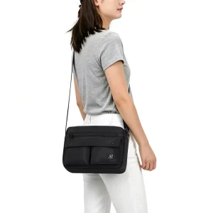 Classic Solid Black Crossbody Bag Water Resistant Nylon With Front Zipper Pocket Crossbody Bag for Men Women