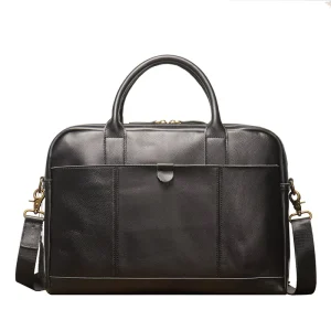Classic Style Genuine Leather Business Briefcase, Vintage Men’s Office Work Travel Bag with Laptop Compartment