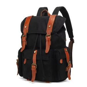 Classic Vintage Genuine Leather Men’s Backpack Outdoor Daily Use Waterproof Durable Unisex Casual Travel Laptop Bag Polyester