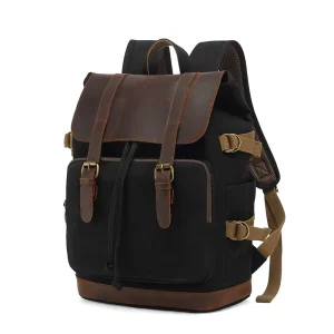 Classic Vintage Genuine Leather Men’s Backpack Outdoor Daily Use Waterproof Durable Unisex Casual Travel Laptop Bag Polyester