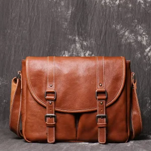 Classic Vintage Men’s Genuine Leather Messenger Bag MOCHILA Bolso De Cuero for Business Work Outdoor and Daily Use