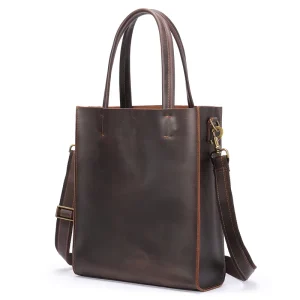 Classic Vintage Style Men’s Multi Functional Business Shoulder Tote Bag Simple Design Classic Leather Zipper Closure Polyester