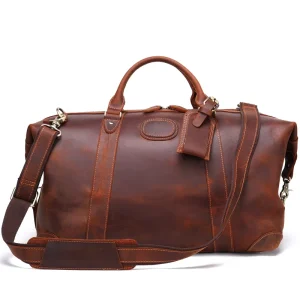 Classical Style Vintage Crazy Horse Leather Real Leather Men’s Travel Bag Duffle Bag Large Capacity Leather Bag