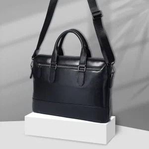Computer Business Bag Office Commuting Waterproof Genuine Leather High Quality Men’s Comfortable Textured Briefcase