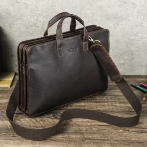 Contact’s 16 Inch Genuine Leather Laptop Messenger Bags Briefcase for Men Office Muti zippered Computer Handbags