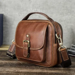 Contact’s Factory Hot Sell Men’s Vintage Genuine Leather Crossbody Messenger Bag New Shoulder Bag for Men With Top Handle
